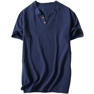 Dvbfufv Mannen Zomer T-Shirt Mannen Losse Ademend Korte Mouw Shirt Mannelijke Mode Effen Kleur V-hals T-Shirt, Blauw, S