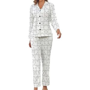 Witte Puzzel Stukken Vrouwen Pyjama Set Gedrukt Pj Set Nachtkleding Pyjama Loungewear Sets M