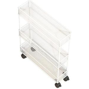 RHJOPL Slanke opbergwagen, 3 niveaus, uittrekbare keukentrolley, kruidenrek van smeedijzer naast de koelkast, voor keuken (wit, 9 x 50 x 74 cm)