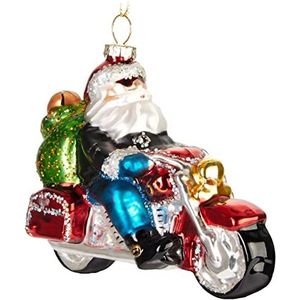 BRUBAKER Handgeschilderde Glazen Kerstbal - Grappig Motief - Handgeblazen Kerstboom Decoratie Figurines Grappige Deco Hanger - Boombal Kerstbal Kerst Decoratie - Kerstman op motorfiets