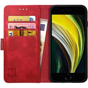 Rosso Element Book Case Wallet Hoesje Geschikt voor voor iPhone SE (2020/2022) | Portemonnee | 3 Pasjes | Magneetsluiting | Stand Functie | Rood