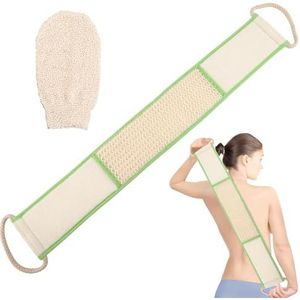 Rugrubber en peelinghandschoen, set, sisal rugrubber voor douche, rugborstel, douchehandschoen, massagehandschoen voor het verwijderen van dode huid (beige)