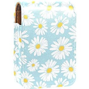 Make-up Lipstick Case Voor Buiten Blauw Daisy Draagbare Lipstick Organizer Met Spiegel Dames Mini Make-up Tas Neemt Tot 3 Lipstick