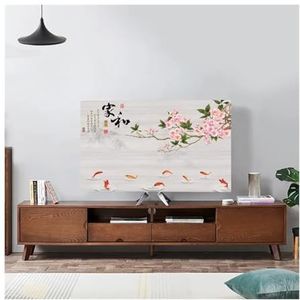 WLTYSM TV Cover Landschap Elastische Kracht Televisie Kap TV Stof Cover Doek 32-75 Inch Eenvoudige en Moderne Chinese Stijl TV Display Protector (6.5-60 inch)