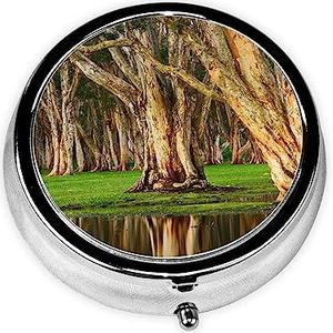 Oude Bomen Moeras Gedrukt Pil Doos, Mini Kleine Pil Case Draagbare Geneeskunde Pil Organizer Reizen Pil Doos met 3 Component