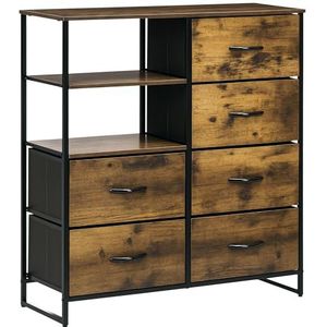 HOMCOM Commode, dressoir met 6 opvouwbare stoffen laden, 2 planken, opbergkast met industrieel design voor woonkamer, slaapkamer, rustiek bruin
