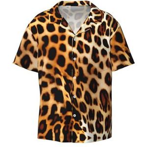 OdDdot Luipaard Dierenprint Print Heren Jurk Shirts Atletische Slim Fit Korte Mouw Casual Business Button Down Shirt, Zwart, 4XL