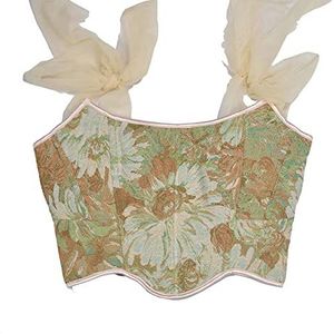 Womens Sexy Bustier Corset Top Y2K Eyelet Lace-up Floral Print Push Up Crop Tops Vintage Tank Party Clubwear Bodice
