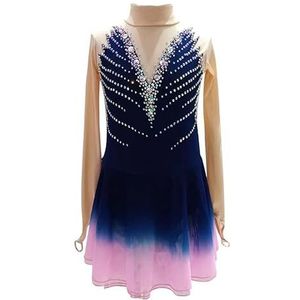 Blauw,11/13,PONNYC Schaatsjurk Met Kleurverloop Voor Meisjes Kunstschaats Wedstrijd Jurken Gymnastiekpakje Met Lange Mouwen En Actieve Kleding Flash Diamond Winter Sport Kostuum