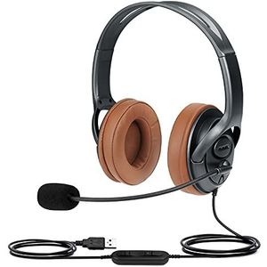 Yexatel PC Headset voor Zoom Video Conferencing, Teams Meeting Headset voor Laptop, dicteren Headset voor Nuance Dragon Spraakherkenning, USB Headset Over Ear met Microfoon Mute Knop Volume Control Gold