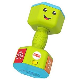 Fisher-Price Laugh & Learn Countin' Reps Dumbbell - UK English Edition, musical rattle toy with learning content for baby and toddler ages 6-36 months, GRF30