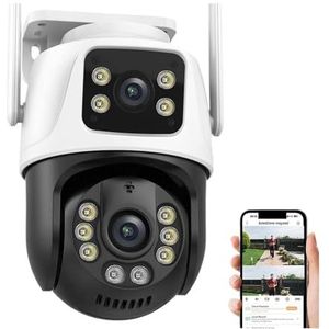 Bewakingscamera, 8MP 4K Camera Outdoor Draadloze Beveiligingscamera PTZ Dual Lens Dual Screen AI Tracking CCTV Video Surveillance IP Cam(8MP Cam Add 32GB)