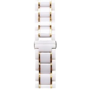 14 15 16 17 18 19 20 21 22 23 24 mm Luxe Universele Keramische Band Wit Zwart Rose Gold Heren Dames Horlogeband Bracelet Belt (Color : White and gold, Size : 19mm)