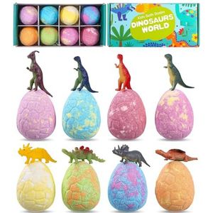8 Stuks Kids Bath Balls, Bath Dinosaur Eggs Set, bevat 8 kinderbadballen en 8 verrassingsdinosaurussen, geweldig vakantieverrassingscadeau voor kinderen, vriendinnen om te genieten van badplezier!
