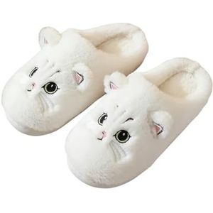 Gyios Pantoffels Damesschoenen Leuke Kat Dame Slippers Dames Thuis Dikke Zool Slippers Lichtgewicht Platte Schoenen, Witte Vrouwen Schoenen, 38/39 EU