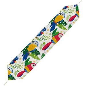 Schattige tropische vogels in de jungle tafelloper kort pluche tafelkleed linnen decoratieve tafelkleed voor feest bruiloft decor 229 x 33 cm