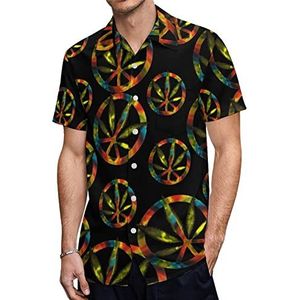 Weed Tie Dye Peace Sign Heren Shirts met korte mouwen Casual Button-down Tops T-shirts Hawaiiaanse strand Tees 4XL