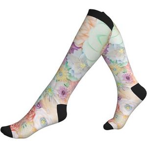 DEXNEL Kleurrijke Bloemen Compressie Sokken Voor Mannen Vrouwen 20-30 Mmhg Compressie Sokken Voor Sport Ondersteuning Sokken, Zwart, Eén Maat
