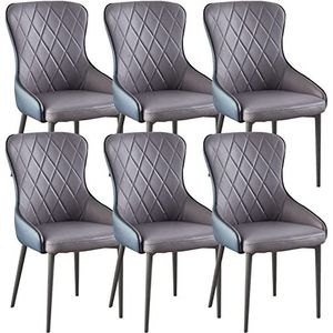 GEIRONV Eetkamerstoelen Set van 6, Keuken Technologische Stof Woonkamer Lounge Teller Stoelen Stevige Koolstofstaal Metalen Poten Eetstoelen (Color : Gray+dark Blue, Size : 92 * 44 * 43cm)