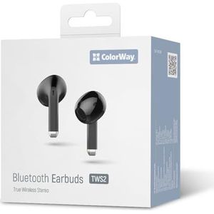 COLORWAY TWS2 Bluetooth-hoofdtelefoon, 5.3 Bluetooth, 20 uur batterijduur, oplaadetui, zwart