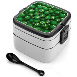Braziliaanse vlag voetbal bento box volwassen lunchbox herbruikbare lunchcontainers met 2 compartimenten voor werk picknick