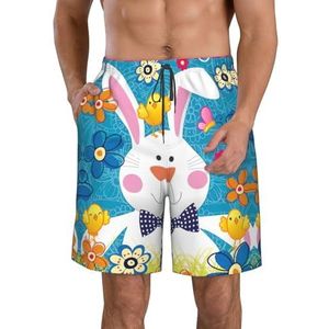 Vlinder en Zonnebloem Print Heren Zwemmen Shorts Trunks Mannen Sneldrogend Ademend Strand Surfen Zwembroek met Zakken, Lente Happy Paasvakantie, XXL