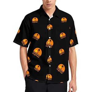 Palm Tree California Beach T-shirt met korte mouwen voor heren, casual knoopsluiting, zomer, strand, top met zak