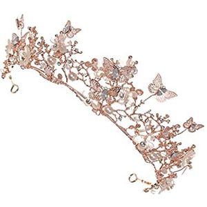 Strass hoofdband vlinder kristal haarband bruid parel zendspoel vintage hoofd wrap sieraden for vrouwen bruiloft verjaardagscadeaus gouden