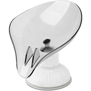 Leaf Shape Soap Dish Holder Bathroom Self Draining Soap Box with Suction Cup Gray