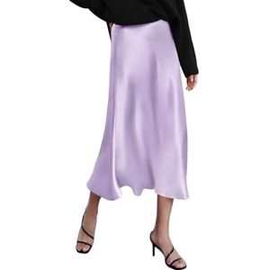 SUYUKU Satijnen rok voor dames, hoge taille, midi-rok, retro, vissenstaart, werk, kokerrok, comfortabele feestrok, elegante zakelijke rok met ritssluiting, Paars, XL