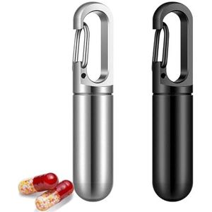 Pill dispenser Waterproof Pill Case Keychain, Portable Travel Pill Holder, Compact Outdoor Pill Bottle, For Daily Camping Pocket,2 Pack (Size : Stainless Steel)
