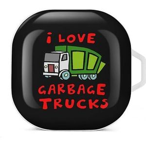I Love Trash Garbage Trucks Oortelefoon Hoesje Compatibel met Galaxy Buds/Buds Pro Schokbestendig Hoofdtelefoon Case Cover Wit-Stijl