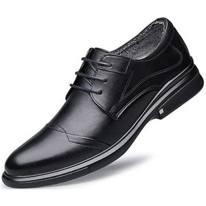 Geklede herenschoenen met veters, effen kleur, ronde neus, leren derbyschoenen, antislip blokhak, antislip prom (Color : Black Lined, Size : 39 EU)