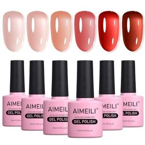 AIMEILI Jelly Crystal Gel Nagellak Set Bourgondische Nude Translucent Soak Off UV/LED Nagellak 6 X 10ML Nail Art Set6-78