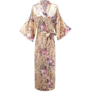 VONCYKI Dames lange badjas kimono badjas jurk met zakken sexy bruiloft bruid bruidsmeisje ochtendjas oversized satijnen homewear loungewear (champagne B, XXXL)