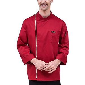 YWUANNMGAZ Chef Jacket Catering Herfst Tuniek Werkkleding Kleding Rits Restaurant Uniforrms Jas Vrouwen Keuken Kok Kleding (Kleur: Rood, Maat: E (3XL))