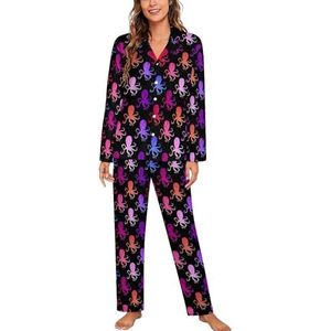 Kleurrijke Octopus Patroon Lange Mouw Pyjama Sets Voor Vrouwen Klassieke Nachtkleding Nachtkleding Zachte Pjs Lounge Sets
