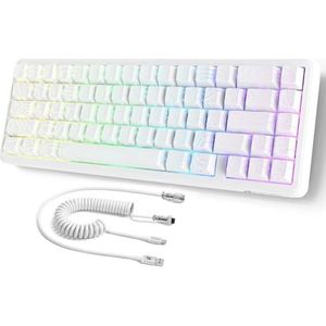 MAMBASNAKE ATTACK SHARK X65 HE Rapid Trigger-toetsenbord, 0,01 mm RT-nauwkeurigheid, 8KHz, 60% Bedraad Magnetic Switch Gamingtoetsenbord met 8 KHz-Kabel, Instelbare Bediening, Snap Tap, Witte Contour