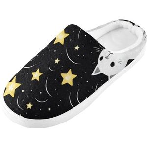 KAAVIYO Leuke witte katten ster cartoon blauwe raket outdoor slippers katoenen huisschoenen winter antislip pluizige voeten slippers voor binnen mannen vrouwen meisje, Patroon, Small