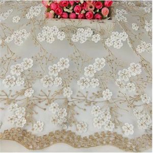 1yard Driedimensionale Gouden Zijde Borduurwerk Kleine Bloem Mesh Kant Stof Diy Jurk Rok Kleding Materialen(White)