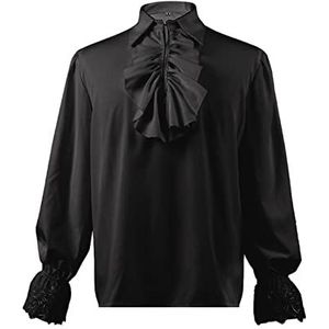 Victoriaanse blouse voor mannen gothic lolita lange mouw shirt retro ruche steampunk tops Halloween kostuum-zwart_XL