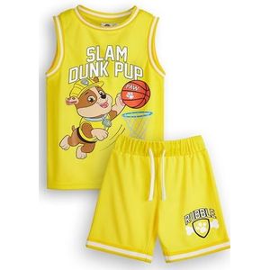 Paw Patrol Jongens Rubble Basketbal Jersey & Shorts Set | Kids Slam Dunk Pup Tweedelige Gele Sportoutfit | Kinder Bundel