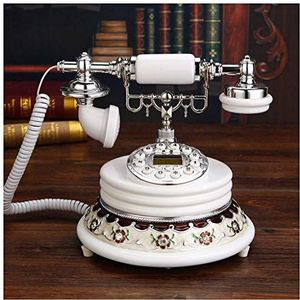 Telefoon Villa Aristocratisch Europese Antieke Telefoon Backlhting Handsfree Bedraad Bruin Wit Leren Touw Retro Telefoon Mode Creatieve Amerikaanse Telefoon (Wit B)