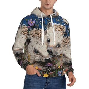 Jkkghll Bloemen Egels Print Mannen Hooded Warme Lichtgewicht Trui Voor Winter Herfst En Lente Casual Wear, Zwart, XS