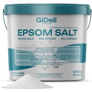 GiDeli Epsom Zout, 5 kg, magnesiumsulfaat, farmaceutische kwaliteit, badzout in emmer, 100% puur natuurlijk zout, voetbad, huidverzorging, ontspanningsbad (5000 g)