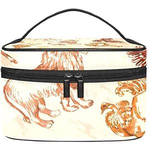 Draagbare Make-up Tas Reizen Cosmetische Tassen Voor Vrouwen Rits Pouch Case Organizer Woestijn Dieren Leeuw Giraffe Camel O wit, Meerkleurig, 22.5x15x13.8cm/8.9x5.9x5.4in