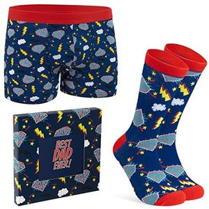CityComfort Boxershorts voor heren, cartoon, origineel ondergoed en grappige sokken, cadeau-ideeën voor heren, Blauw/Rood, L