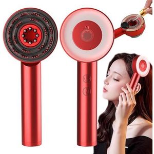 Hoofdhuidmassageborstel, Haarolie-Applicator, 3 Massagestanden + 10min Timer, 72 Kamtanden + 8 Vloeibare Kralen, 850nm Rood Licht Hoofdhuidmassager,Red