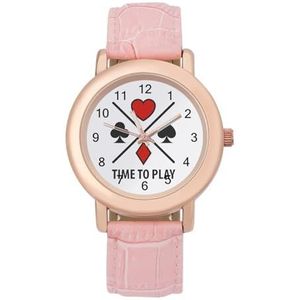 Poker Symbolen Tijd om te Spelen Horloges Voor Vrouwen Mode Sport Horloge Vrouwen Lederen Horloge