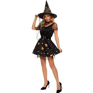 Halloween kostuum feest, koningin kraai vleermuizen dokter piraat pak cosplay vampier magische heks kleding met mantel voor vrouwen meisje, Zwart, XL
